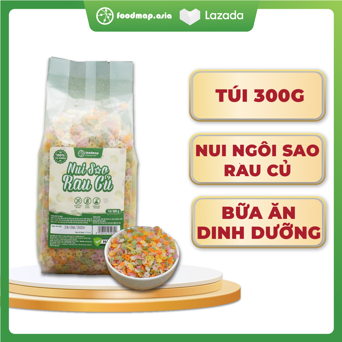 [COMBO 3 GÓI] Nui Ngôi Sao Rau Củ - Foodmap Consumer - Túi 300g
