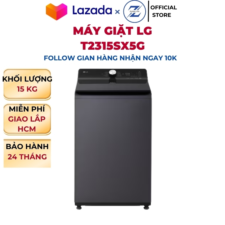 Máy giặt cửa trên Inverter LG 15KG T2315SX5G - Bảo hành 24 tháng
