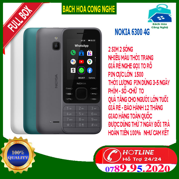 Điện thoại 2 sim Nokia 6300 4G hàng mới full hộp-Bảo hành 12 tháng
