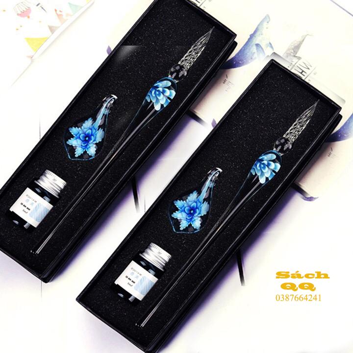 COMBO Bút thủy tính hoa hồng luyện viết tiếng trung, tiếng hoa, thư pháp trung hoa