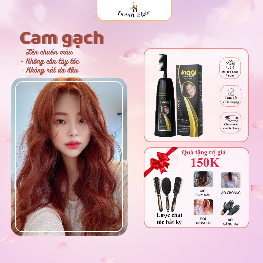 Dầu gội nhuộm tóc màu cam gạch nagi dirty orange 18 chiết xuất từ thiên nhiên chai 400ml
