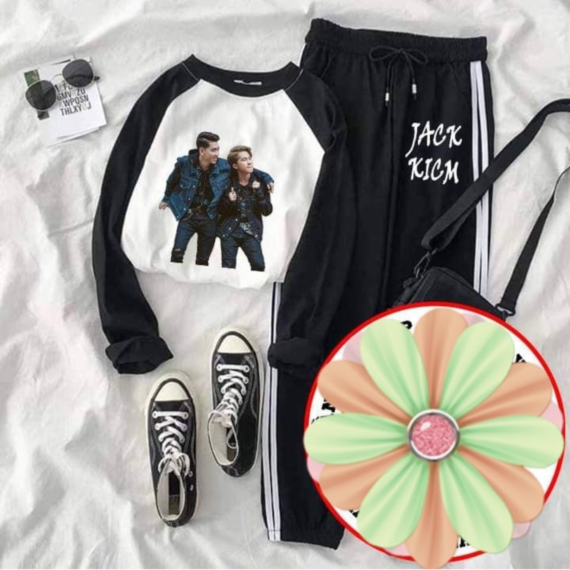 Bộ quần áo JACK K-ICM quần áo KICM phối sọc thể thao kèm áo raplang cá tính