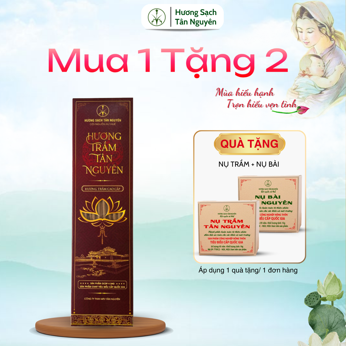 Nhang trầm cao cấp Tân Nguyên, hương trầm sạch, nhang trầm hương, thơm sạch từ thiên nhiên, không cuốn tàn, hộp 90 que