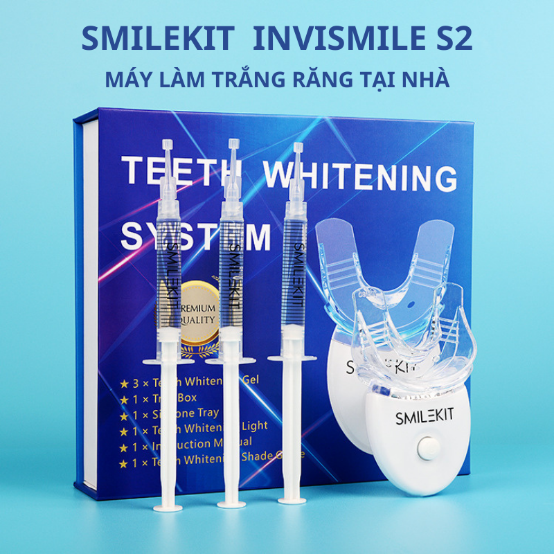Máy làm trắng răng tại nhà smilekit invismile s2 teeth whitening trắng răng nhanh chóng, không ê buốt, an toàn - thương hiệu usa