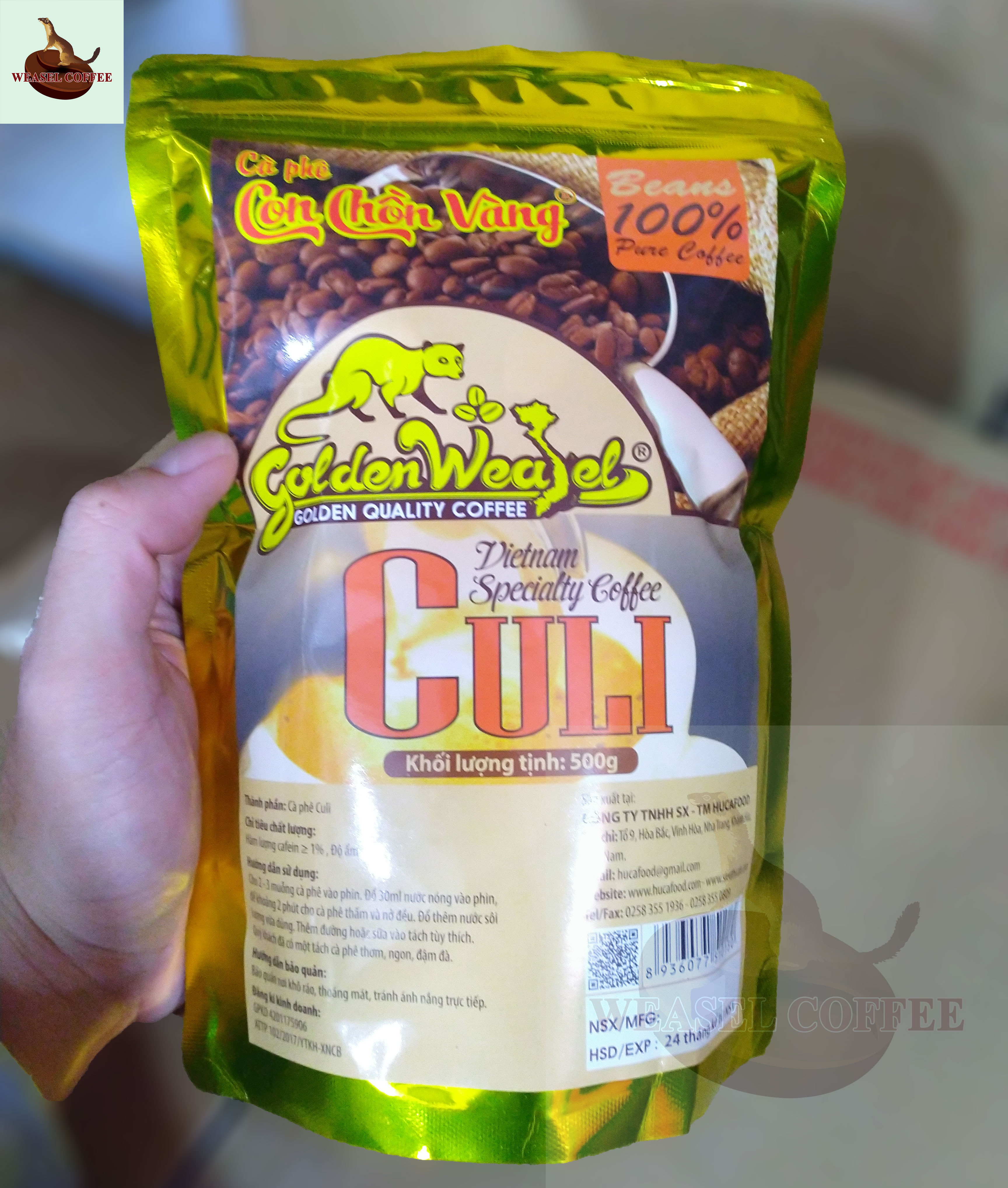 Cà phê culi nguyên chất -túi zipper 500g