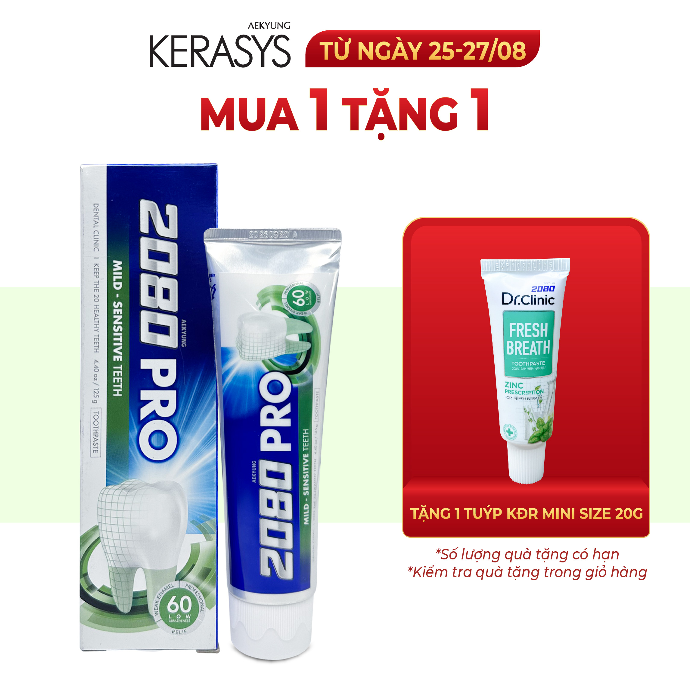 Kem đánh răng 2080 Pro Mild Sensitive Hàn Quốc chuyên biệt chống ê buốt, ngăn ngừa sâu răng dành cho răng nhạy cảm 125g
