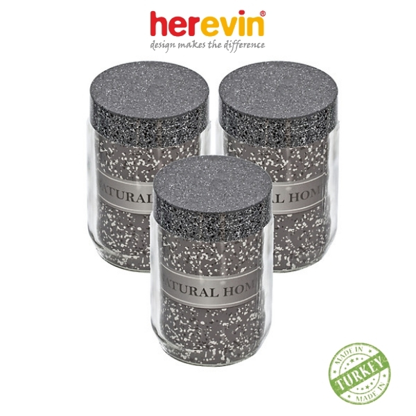Bộ 3 hũ thuỷ tinh herevin tròn nắp xám 660ml - hehu139367-205