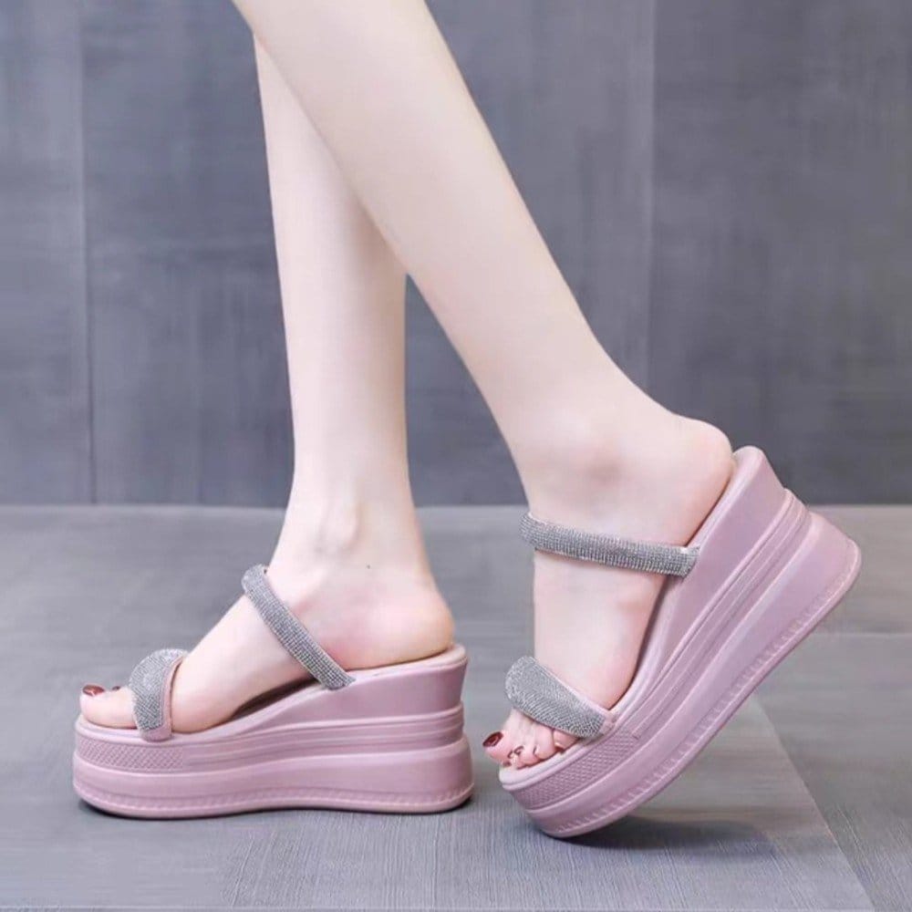 Hot hot dép xuồng 2 quai xoàn đá màu hồng