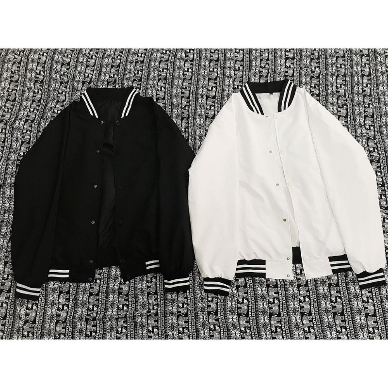 Áo khoác Bomber Jacket Basic - Áo Bomber bóng chày ĐEN UNISEX - Bomber trơn viền sọc nam nữ kaki dù siêu đẹp