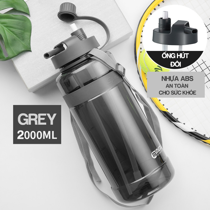 Bình nước thể thao dung tích lớn 1500ml 2000ml - nhựa abs cao cấp - có quai đeo