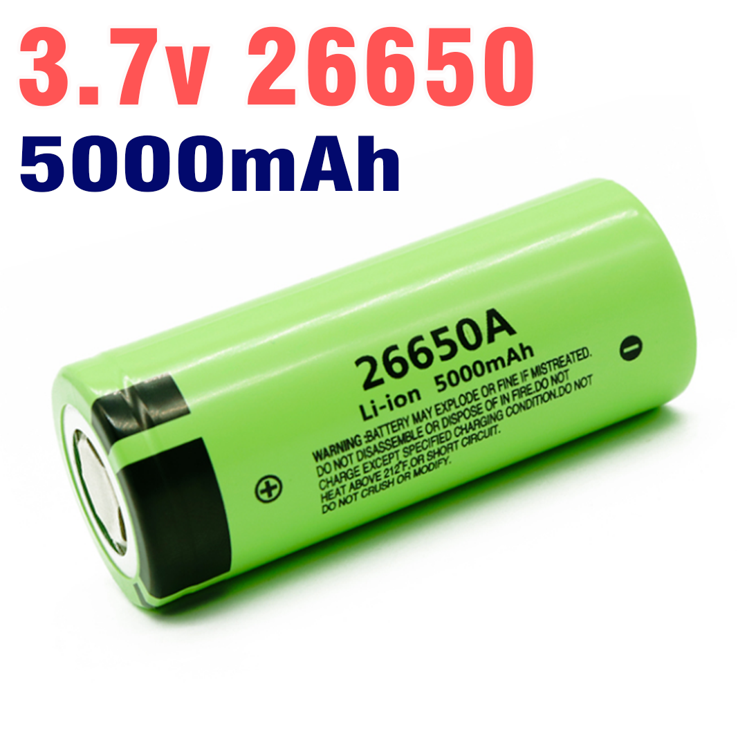 Pin sạc Lithium Li-ion 3.7v 26650 dung lượng cao 5000mah cực dương phẳng Dòng xả 25A (1 viên)