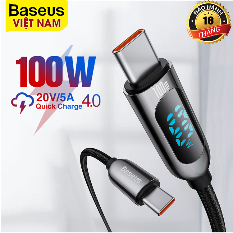[BẢO HÀNH 18 THÁNG] Cáp Sạc Baseus PD 100W USB Loại C Màn Hình LED Hiển Thị Sạc Nhanh Cho Huawei/ Samsung/ Xiaomi/ Máy Tính Xách Tay