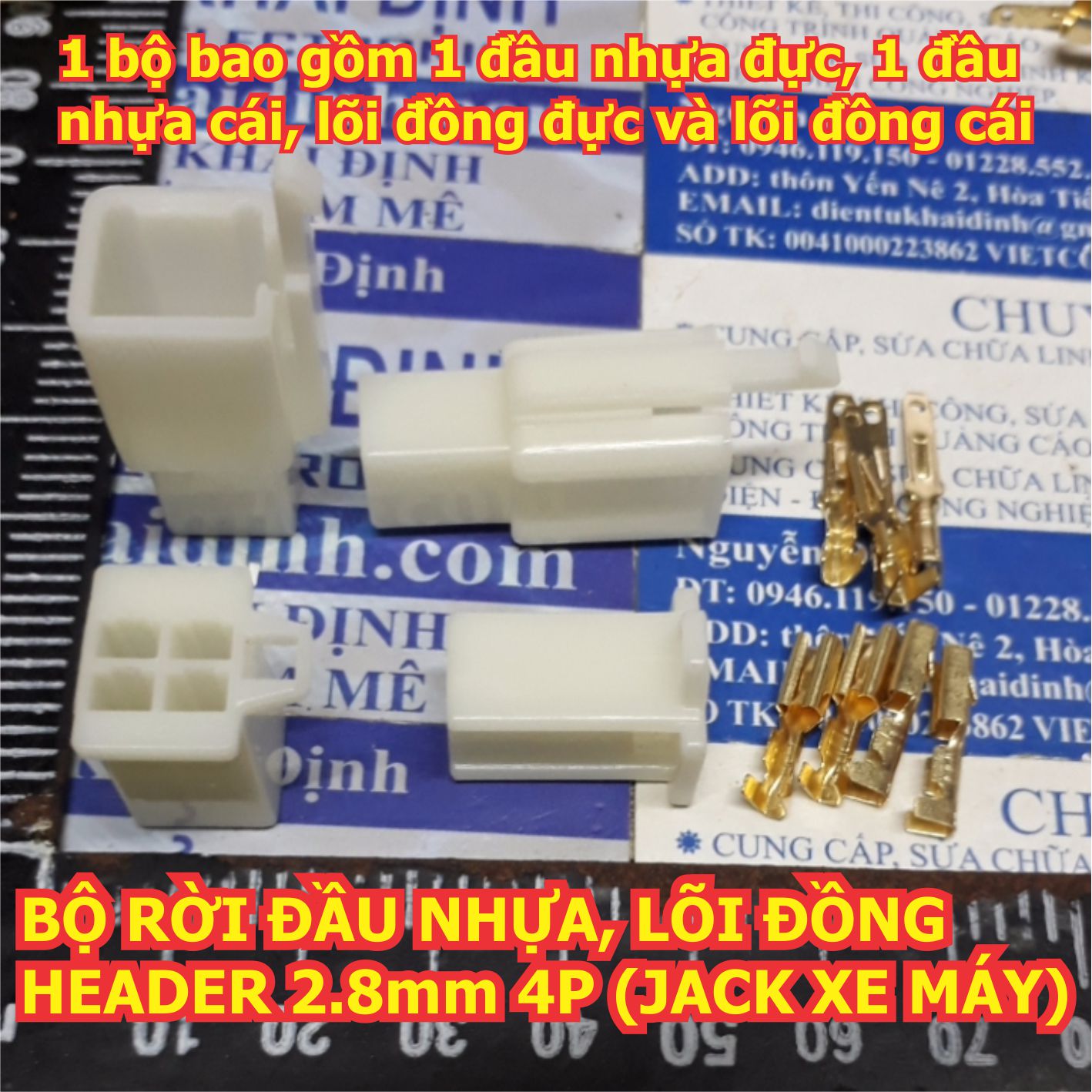 10 BỘ RỜI ĐẦU NHỰA ĐỰC, CÁI, LÕI ĐỒNG ĐỰC, CÁI HEADER 2.8mm 4P (JACK XE MÁY) kde1699