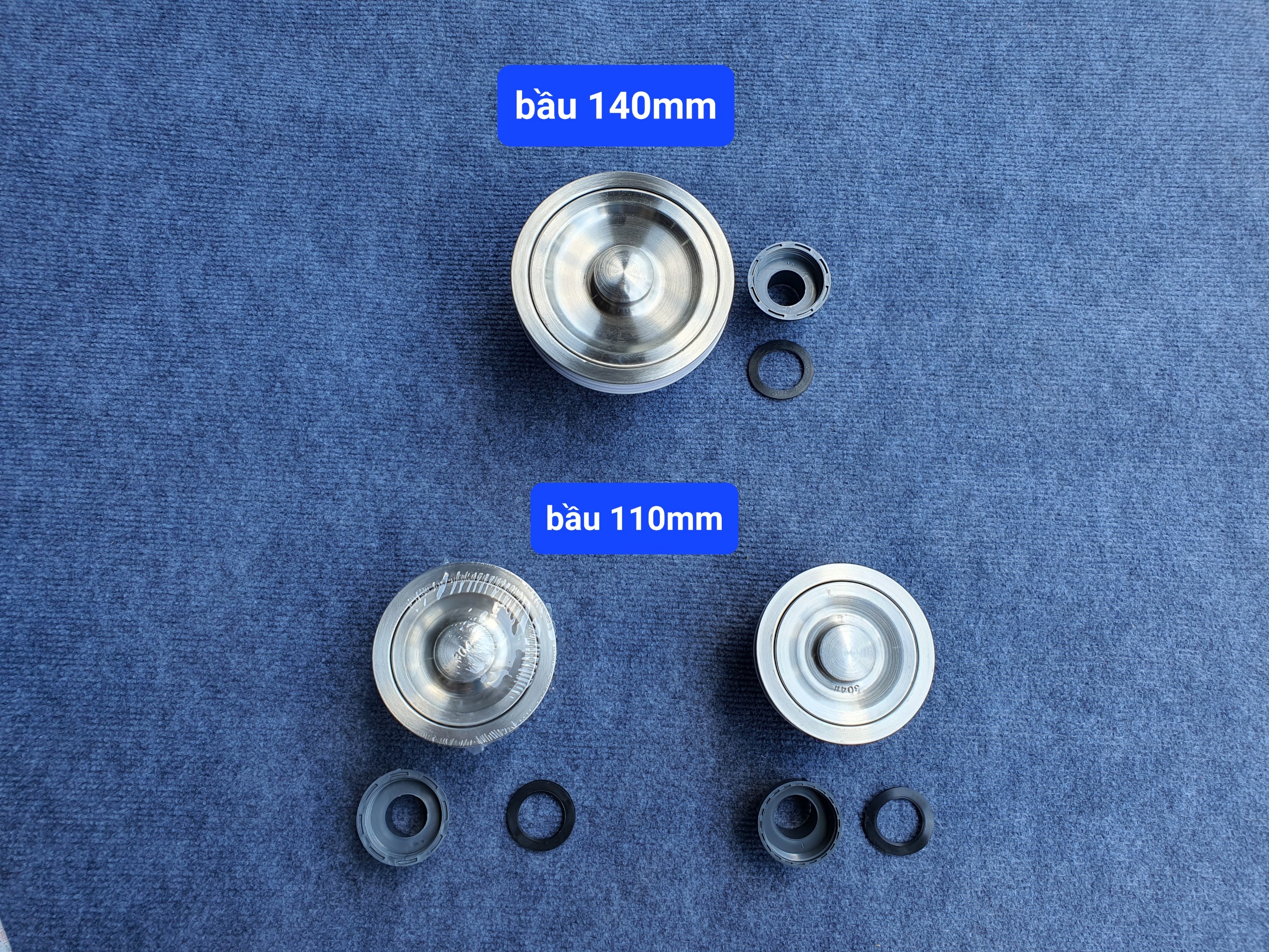 Bầu xả inox chậu rửa chén, rửa bát Inox và chậu đá kích thước 110mm và 140mm