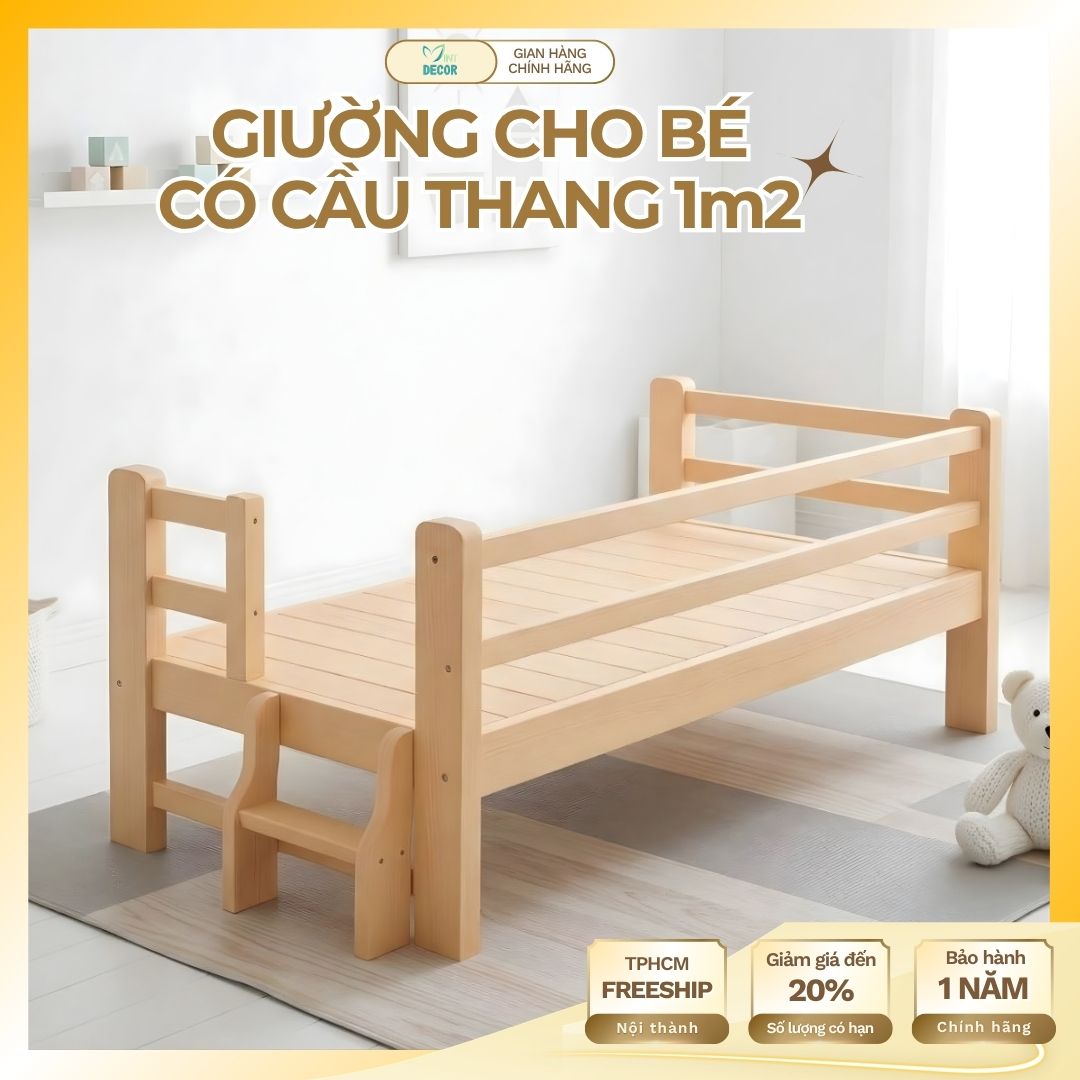 Giường Ghép Gỗ Có Cầu Thang 1m2 Cho Bé Ngủ Riêng Giường Ghép Chống Ngã An Toàn Tiết Kiệm Diện Tích