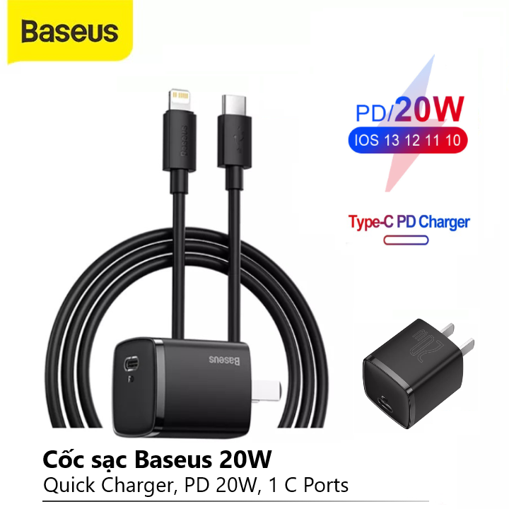 Củ Sạc Nhanh 20W BASEUS MINI USB C to Type C PD For iPhone 11/12 Prm/8plus...