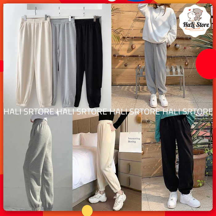 Quần nỉ tăm jogger nữ bo chun, quần nỉ tăm ống rộng nữ mặc thu đông