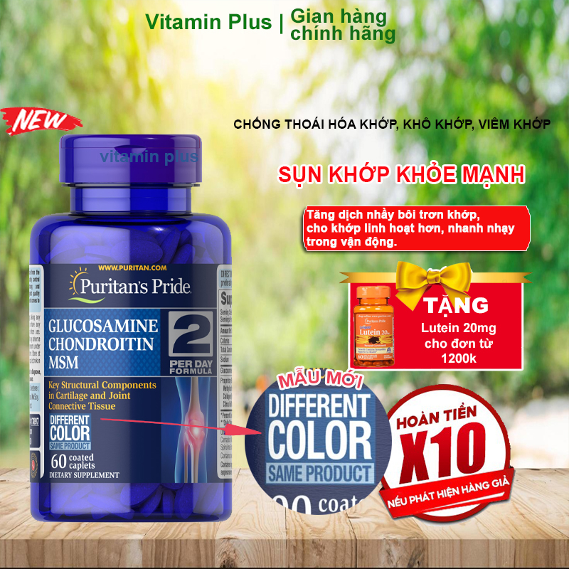 Viên uống giảm thoái hóa khớp, giảm đau viêm khớp, tăng cường dịch khớp, giúp khớp cử động linh hoạt  Puritan's Pride Triple Strength Glucosamine Chondroitin & MSM 60 viên