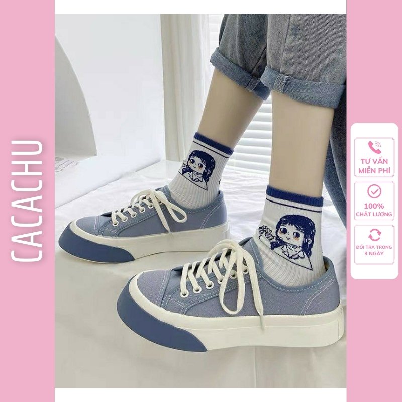 Giày thể thao nữ sneaker đế bánh mì độn đế 4cm vải canvas bata mới hot phong cách retro ulzzang đẹp cá tính CACACHU G014