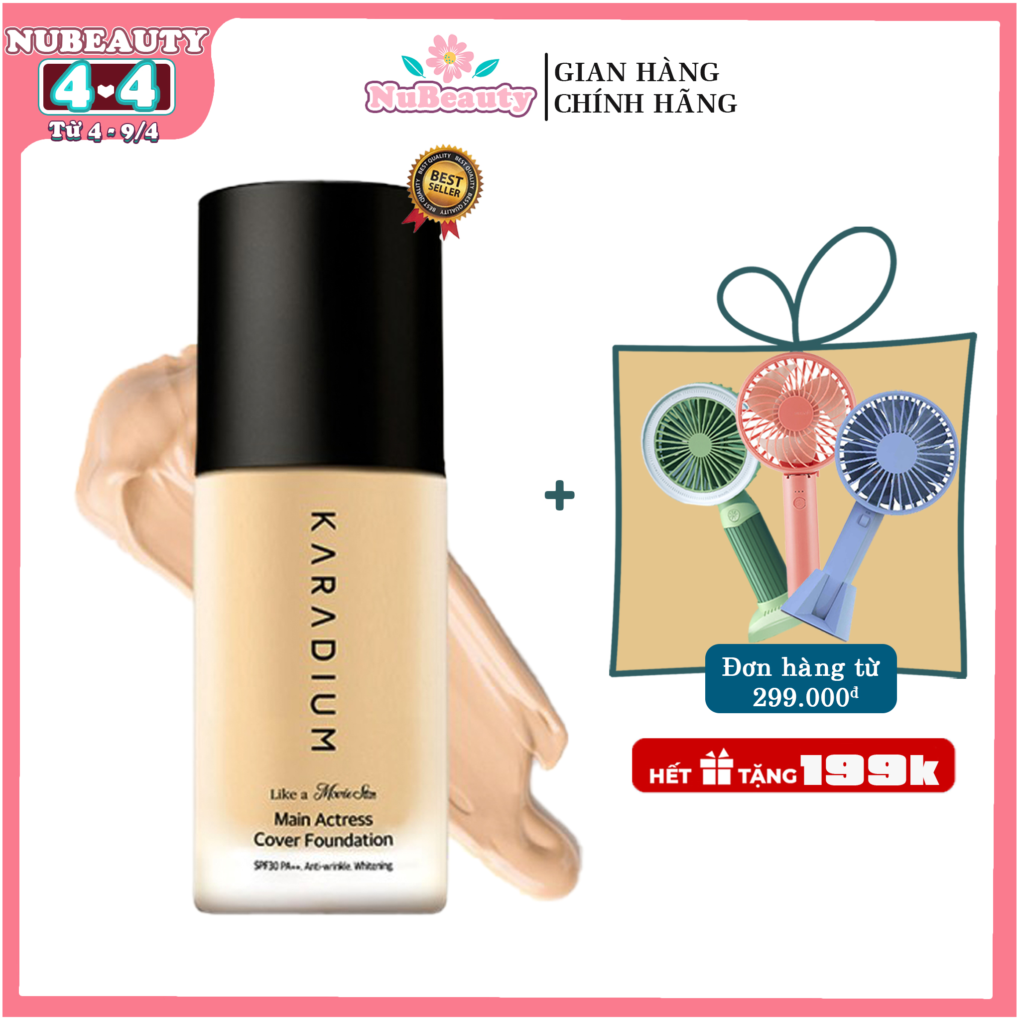 Kem Nền Mỏng Nhẹ Tự Nhiên, Che Khuyết Điểm Hoàn Hảo Karadium Main Actress Cover Foundation 30ml SPF30/PA++