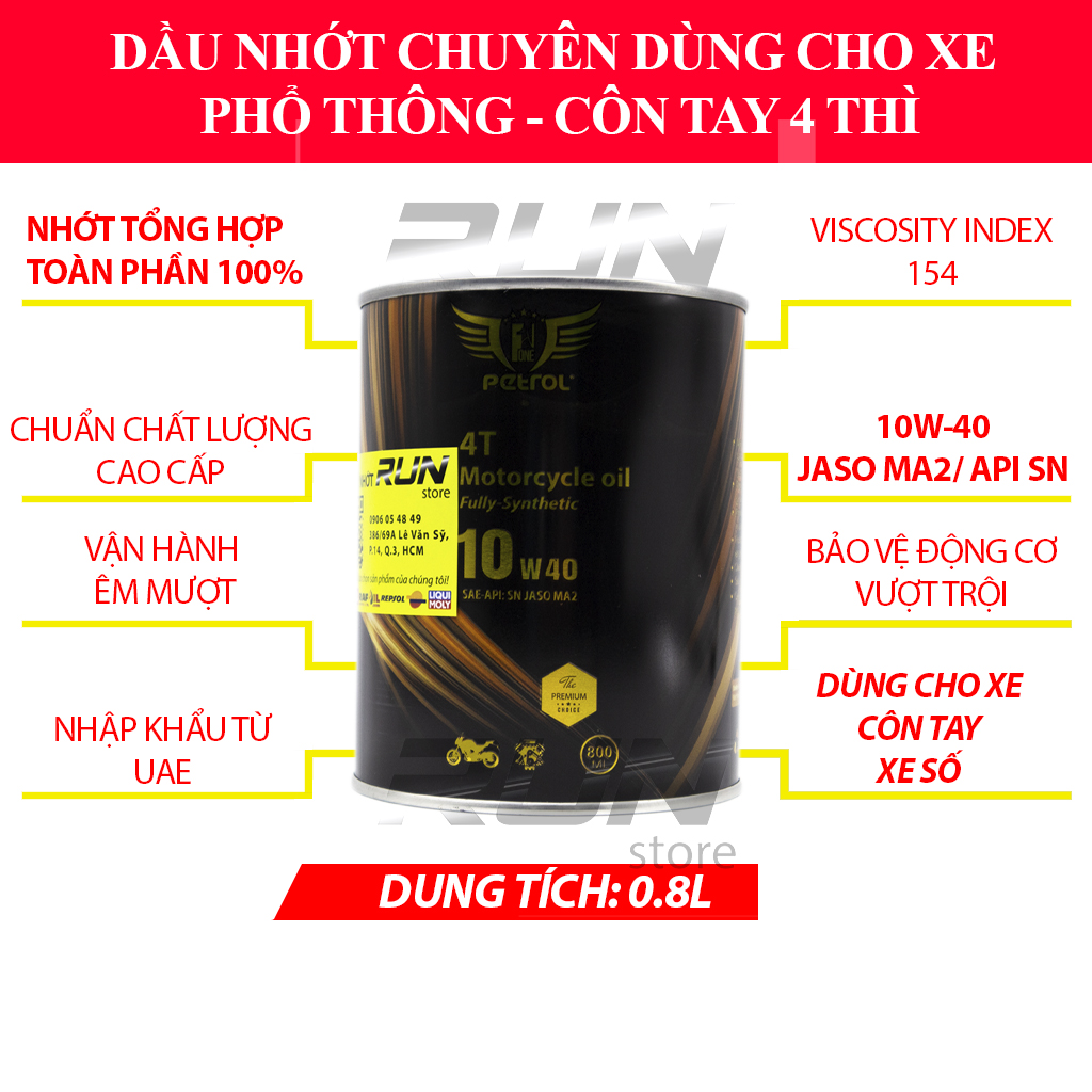 [HCM]Nhớt Tổng Hợp Petrol One 10W40 800ml JASO MA2 - Made In UAE - PETROL ONE FULLY SYNTHETIC LUBRICANTS