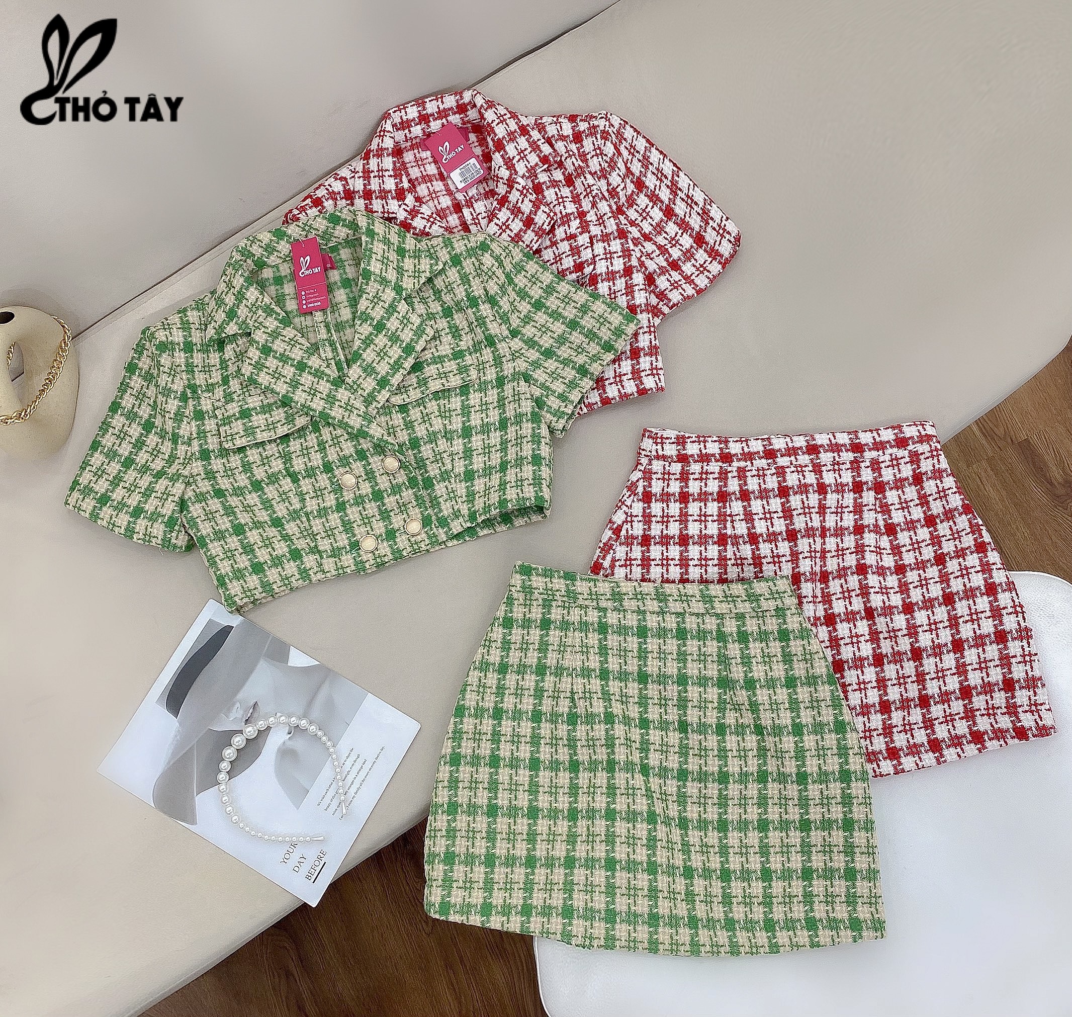 Set bộ nữ dạ caro sang chảnh - thỏ tây s389cx361