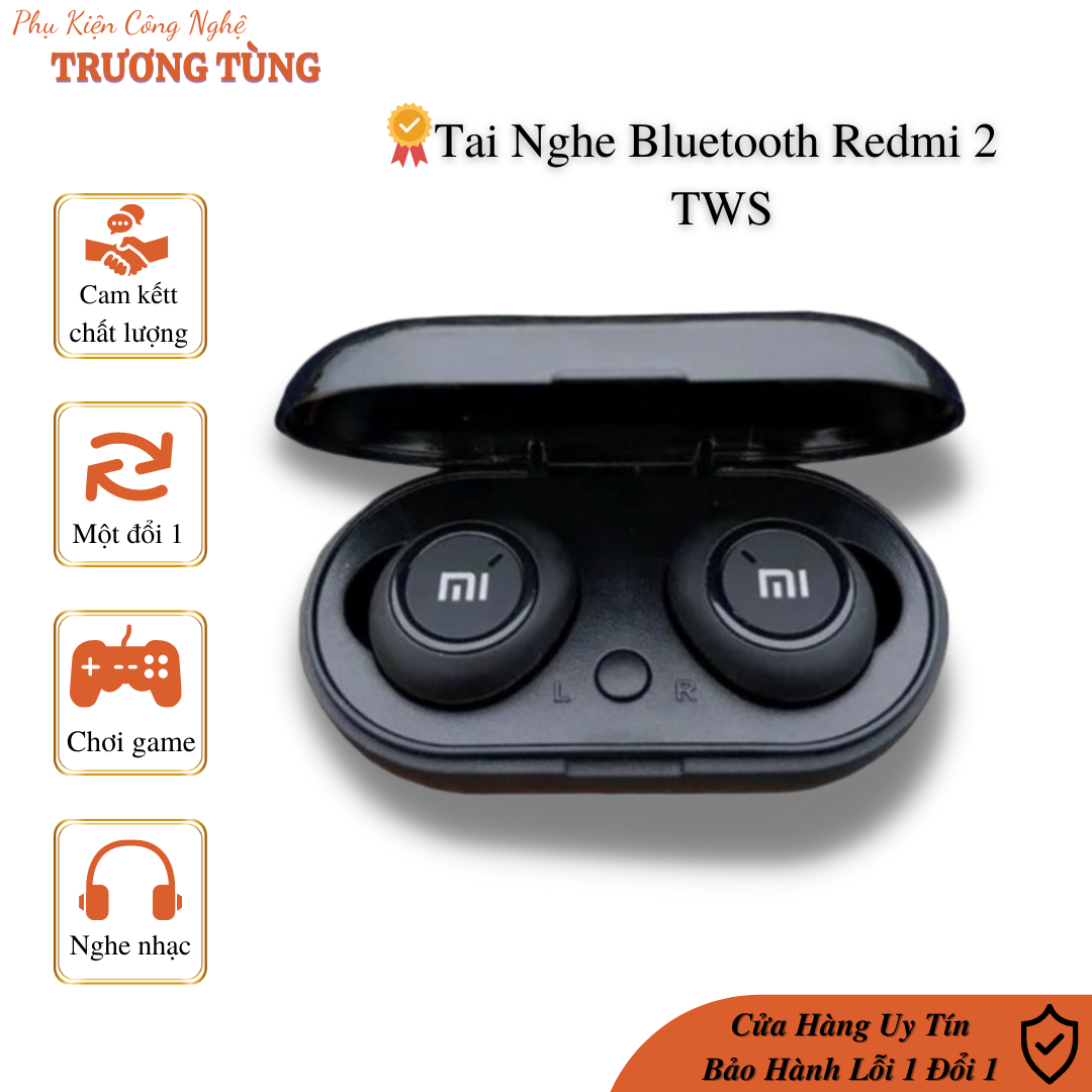 Tai Nghe Bluetooth Không Dây REDMI 2 AIRDOTS - Nhét tai mini cao cấp, Nghe nhạc xem phim có Micro đàm thoại Âm thanh cực hay