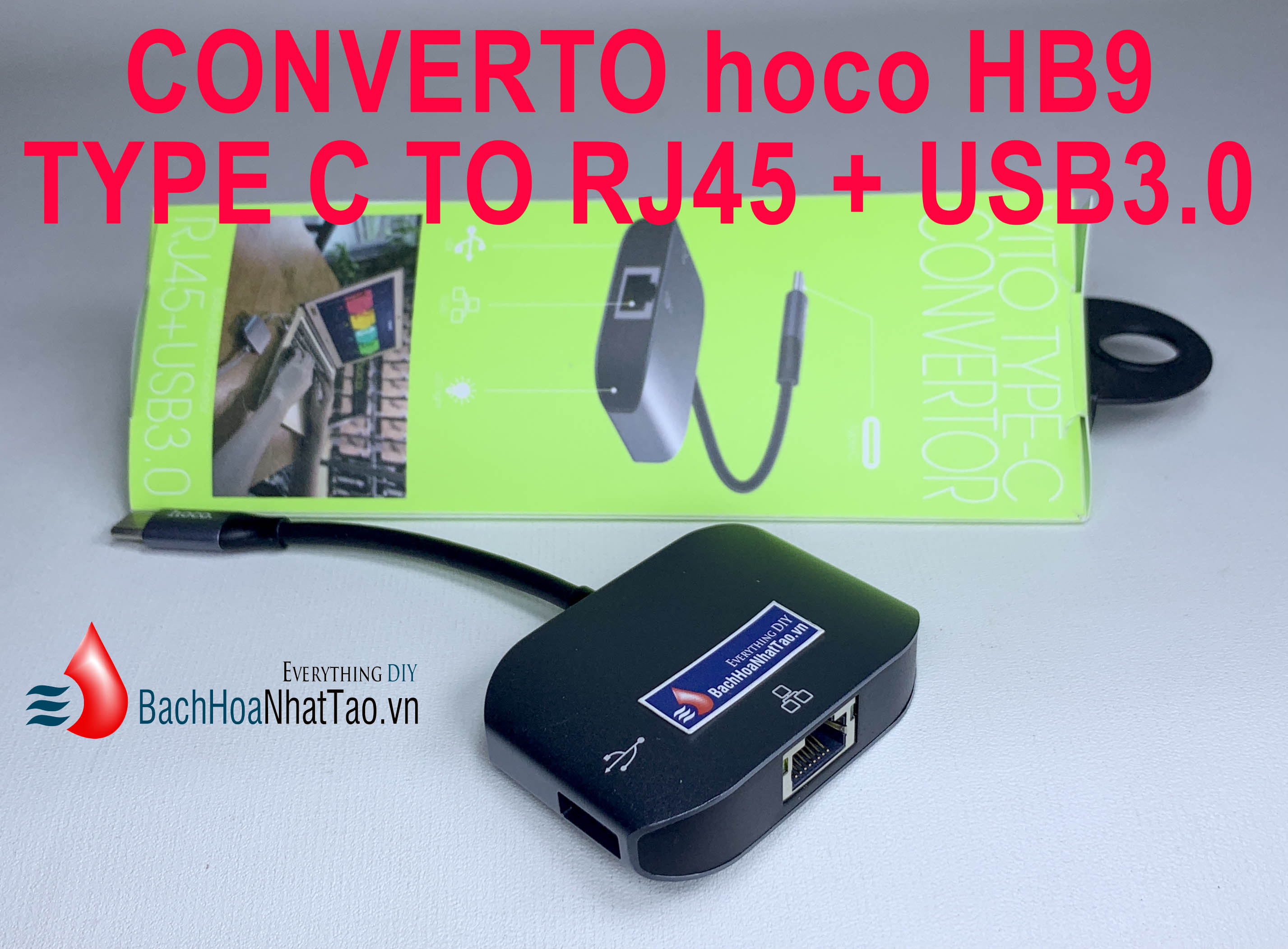 Hoco. hb9 cổng chuyển đổi type-c sang rj45+usb3.0
