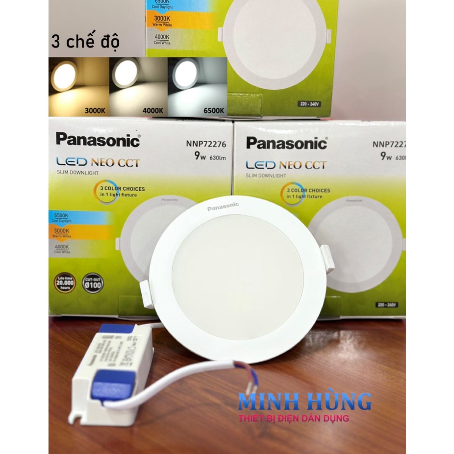 Đèn âm trần 9w/12w panasonic đổi màu 3 chế độ neo cct slim nnp72276