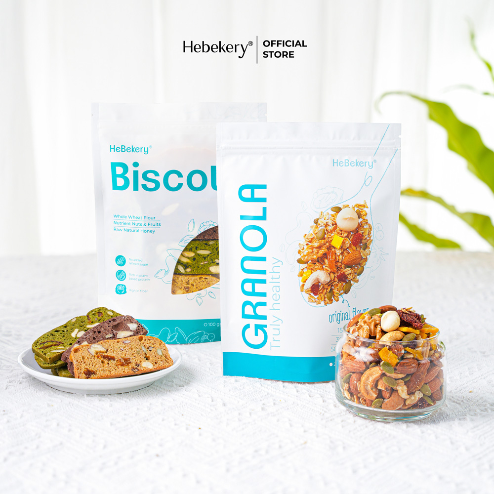 Combo 250g Granola Truly Healthy 3 Vị + 250g Biscotti 3 Vị Ăn Kiêng Dinh Dưỡng 𝐇𝐄𝐁𝐄𝐊𝐄𝐑𝐘 𝐛𝐲 𝐇𝐄𝐁𝐄
