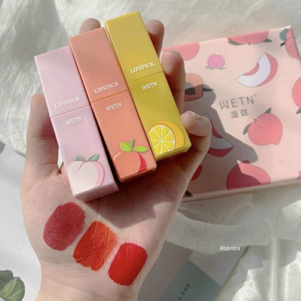 [HCM]Set Son Kem Lì 3 Cây WETN Trái Đào Siêu Cute