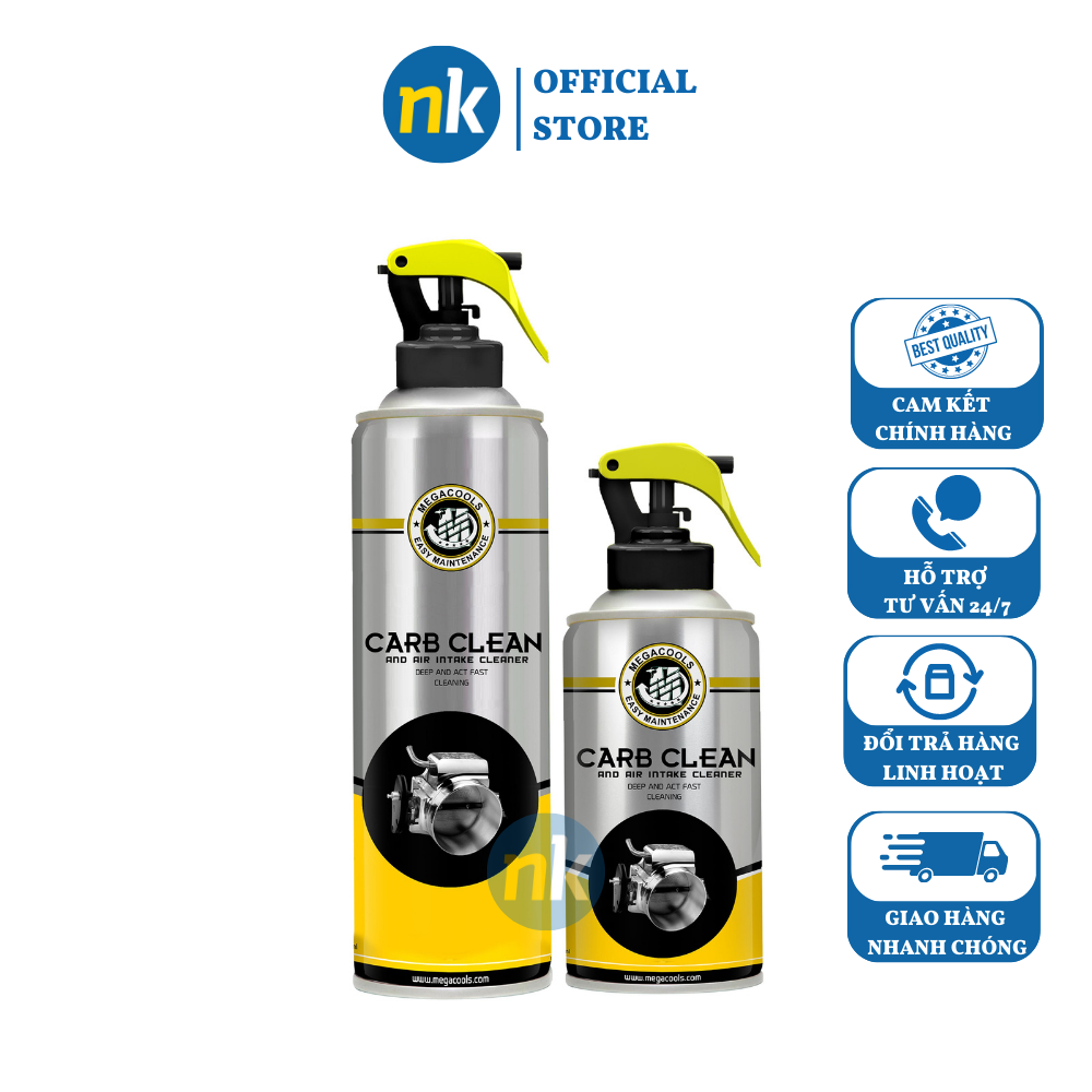 Chai xịt Megacools vệ sinh buồng đốt họng gió xe máy số xe ga ô tô Megacools CARB CLEANER
