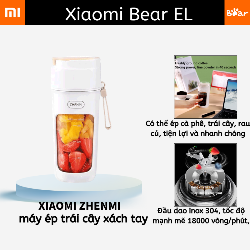 Zhenmi cốc nước trái cây chạy điện máy làm nước trái cây đa năng j5 340ml máy xay sinh tố nước trái cây cầm tay -xiaomi bear el