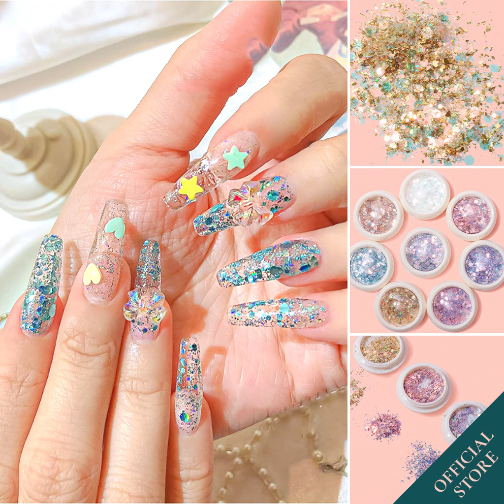 Set nhũ kim tuyến 8 màu trang trí móng đắp ẩn gel phong cách Hàn Nhật