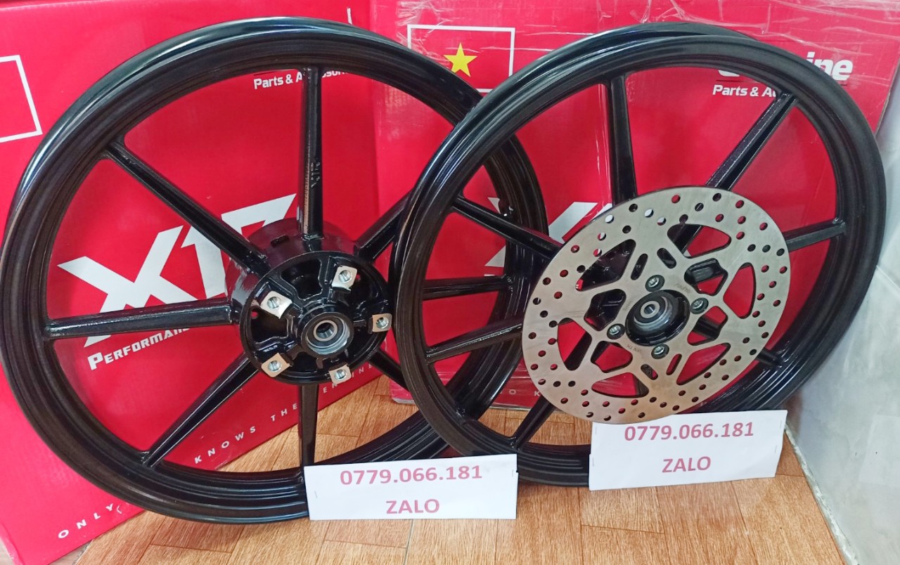 BÁNH MÂM EXCITER 150 X1R KIỂU 8 CÂY MÀU ĐEN SIZE 1.6 1.85 GẮN VỪA KHÔNG CHẾ GÌ HẾT KÈM ĐĨA NISSIN KIỂU Y NHƯ HÌNH SẢN PHẨM CHẤT LƯỢNG NHANH TAY MUA NGAY