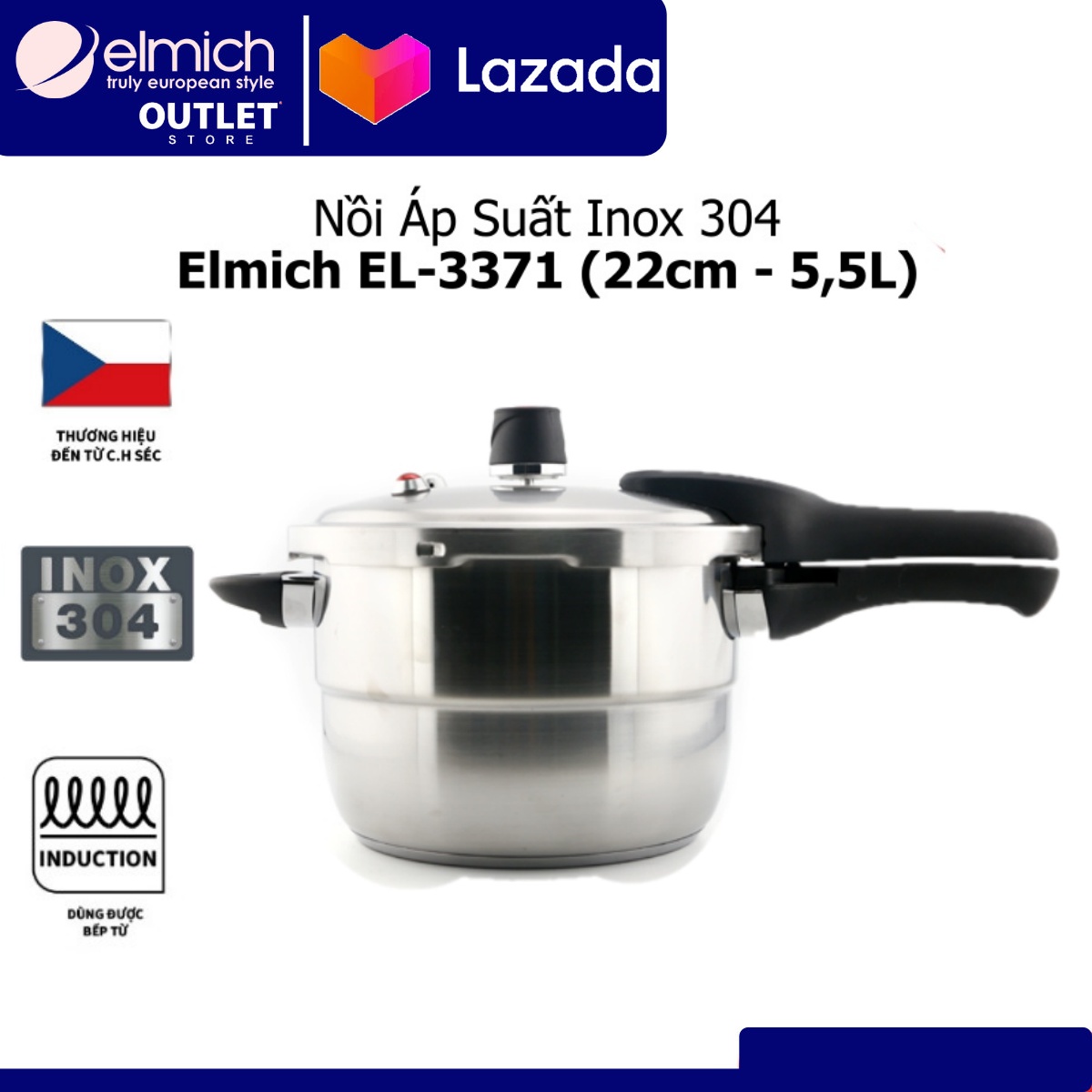 Nồi áp suất inox 304 Elmich 22cm 5.5L EL3371
