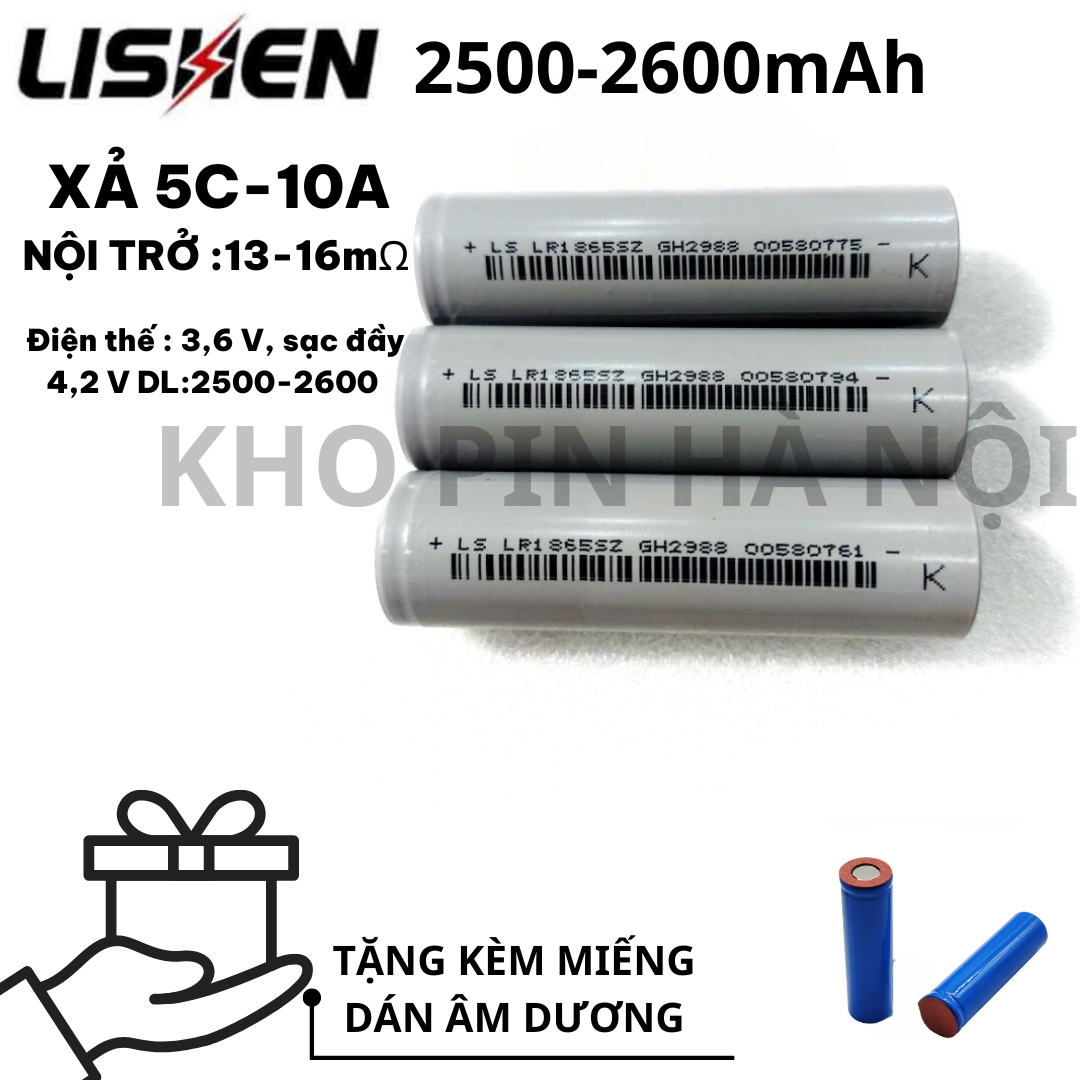 Combo 10 cell pin ls lishen xám 2600mah, dòng xả cao 10a - cell 18650 2600mah - pin 18650_bao tes dung lượng