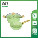 Combo nồi và chảo nhôm sâu men đá ceramic miệng rót màu xanh sử dụng được trên tất cả các loại bếp - greencook