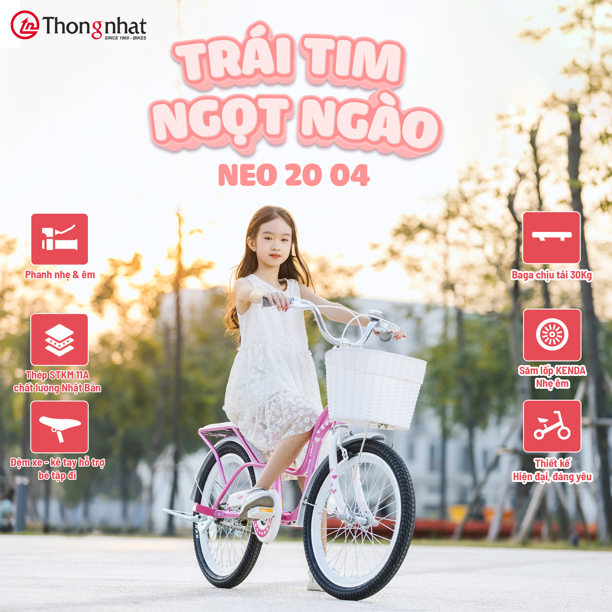 Xe đạp trẻ em cho bé gái hãng thống nhất mã neo 20-04 - hàng chính hãng