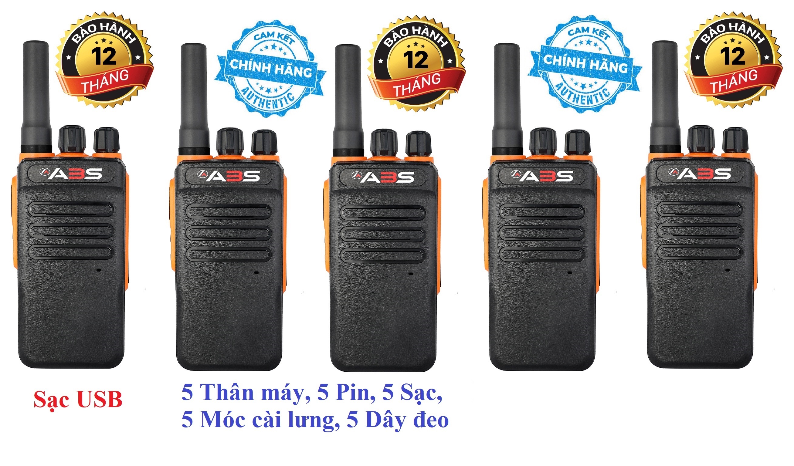 Bộ 5 Bộ đàm Chính hãng ABS GP900S(Loa chống bụi, Dung lượng pin cực lớn >12 tiếng, cự ly liên lạc xa, siêu bền)