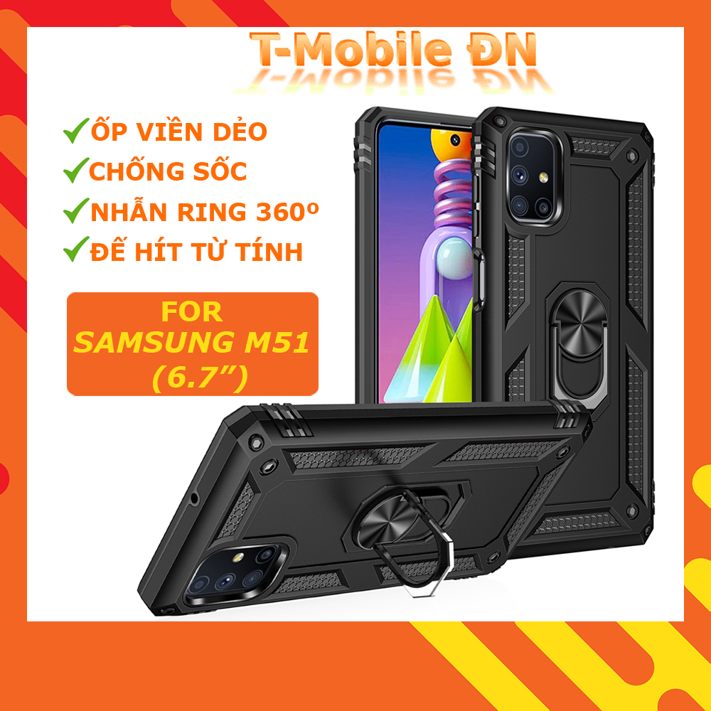 Ốp lưng Samsung M51 chống sốc 2 lớp kèm nhẫn iring làm giá đỡ bảo vệ máy toàn diện chuẩn châu âu