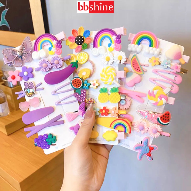 Kẹp tóc cho bé, Set kẹp tóc cho bé gái 14 chi tiết nhiều màu sắc họa tiết dễ thương – P154