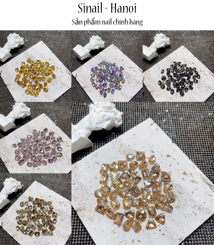 Set đá khối 50 viên mix màu mix size cao cấp trang trí móng, phụ kiện nail