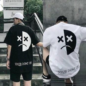 Combo 2 áo thun nam form rộng on hình Mặt Buồn Cry cá tính ( đen/ trắng )
