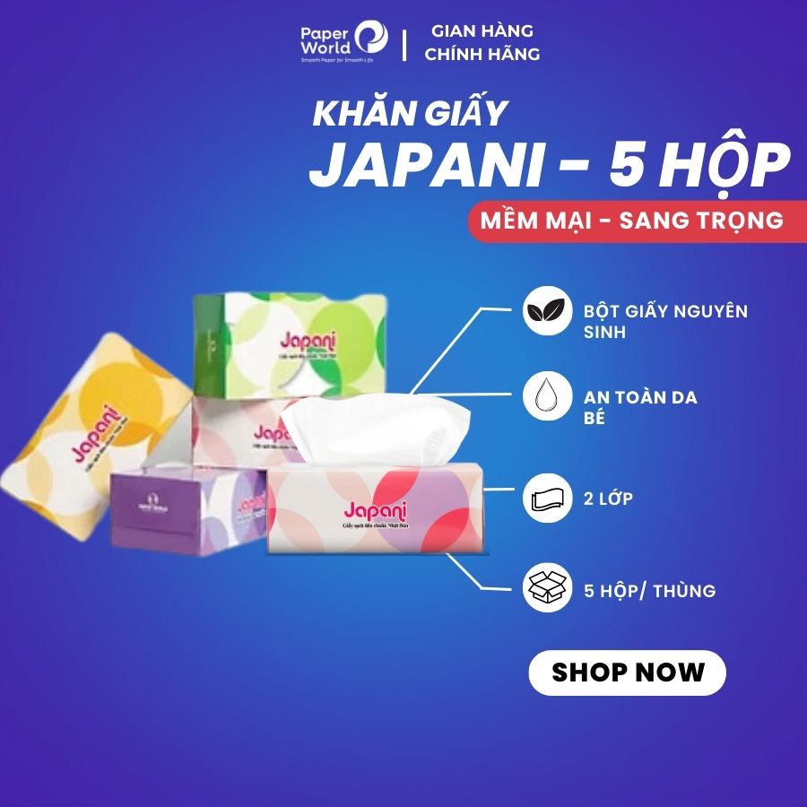 Hộp khăn giấy lụa Japani Silk180 hai lớp kích thước 19x20cm - 180 tờ/hộp