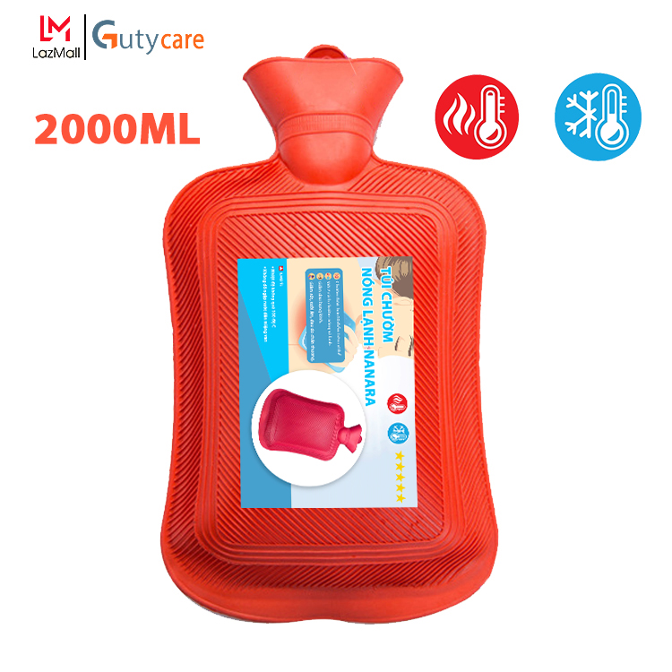 Túi chườm nóng lạnh cao su Nanara, túi giữ nhiệt chườm đá đa năng giúp giảm đau bụng kinh, đau lưng, hông, đau do chấn thương, sưởi ấm, giảm sốt - Dung tích 2 lít - Kích thước 18,5x35cm - Guty Care
