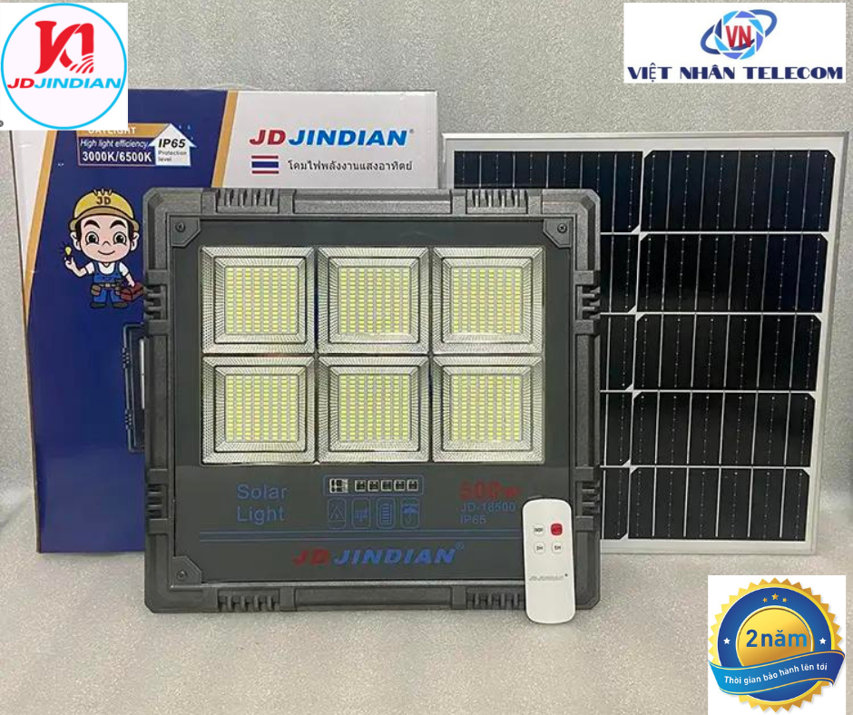 Đèn pha năng lượng mặt trời jindian jd-18200|200w|, jd-18300|300w|, jd-18500|500w|. vỏ nhôm đúc nguyên khối, chính hãng.