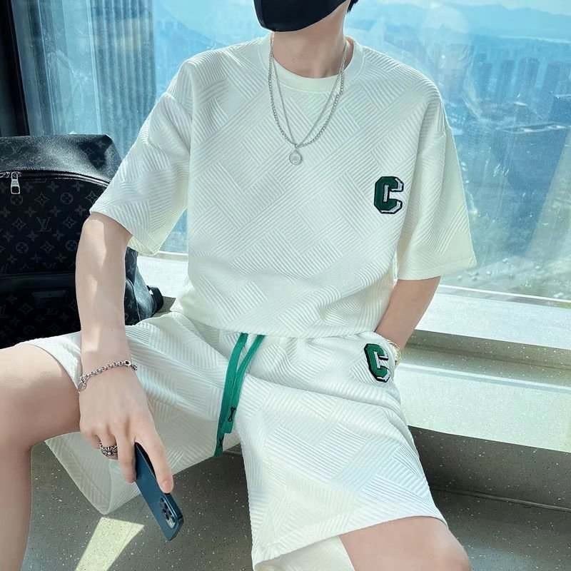 Bh26 - bộ hè nam chất xốp vân nổi thêu chữ c