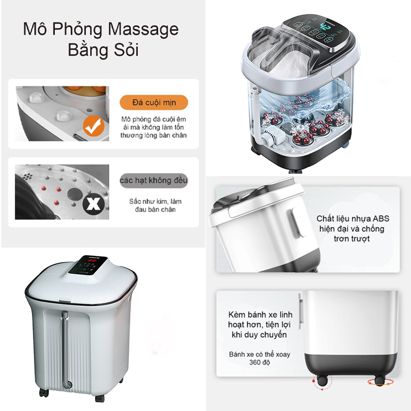 Bồn ngâm chân massage sục khí cao cấp, Tự động làm ấm nước, khủ trùng diệt vi khuẩn hôi chân, Máy ngâm chân massage xoa bóp bàn chân