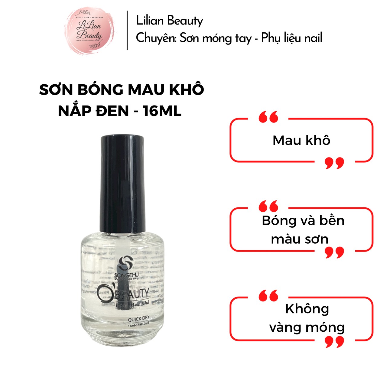 Sơn móng tay bóng mau khô 16ml - nắp đen